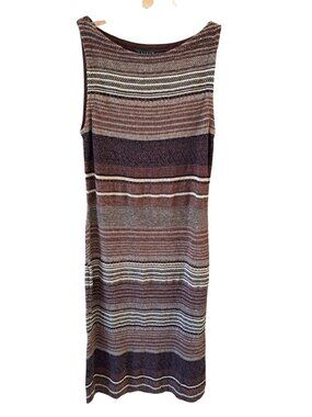 Vtg Lauren Ralph Lauren Womens Sleeveless Striped Knit Dress Brown Linen Bld L